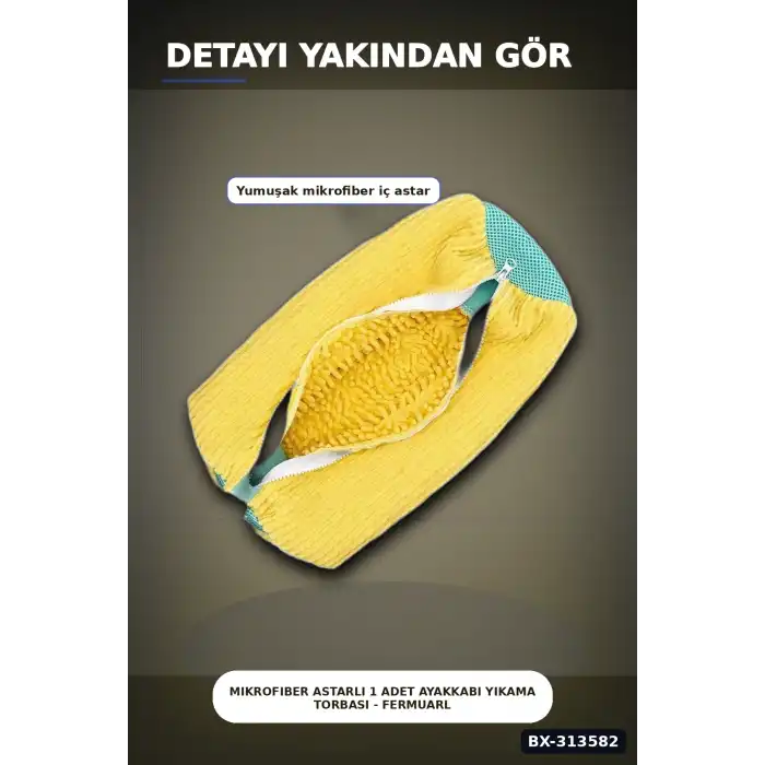 Mikrofiber Astarlı 1 Adet Ayakkabı Yıkama Torbası - Fermuarlı Spor Ayakkabı Koruyucu BX-313582