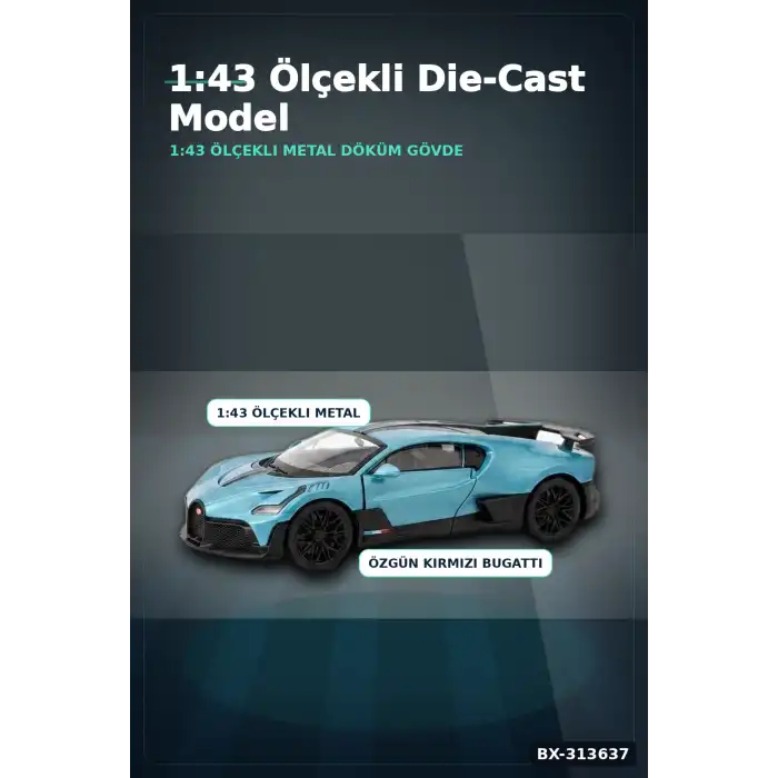 1:43 Ölçekli Bugatti Divo Lisanslı Metal Model Araba - Çek Bırak Oyuncak BX-313637