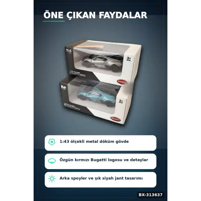 1:43 Ölçekli Bugatti Divo Lisanslı Metal Model Araba - Çek Bırak Oyuncak BX-313637