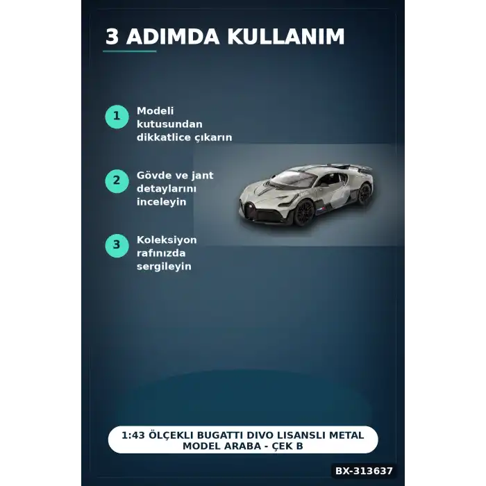 1:43 Ölçekli Bugatti Divo Lisanslı Metal Model Araba - Çek Bırak Oyuncak BX-313637