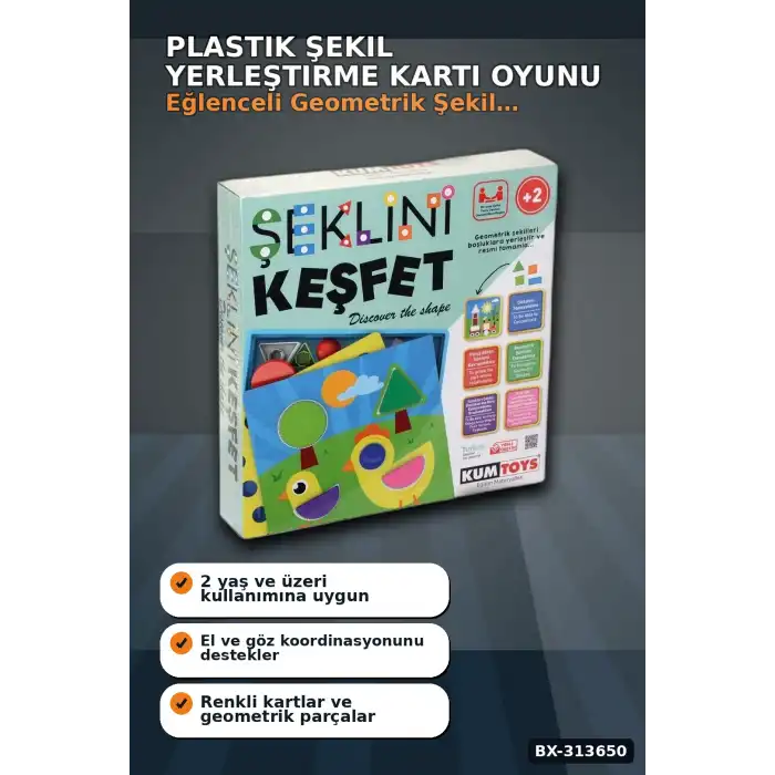 Plastik Şekil Yerleştirme Kartı Oyunu - Eğitici Zeka Geliştirme Seti, 2+ Yaş Çocuk İçin BX-313650