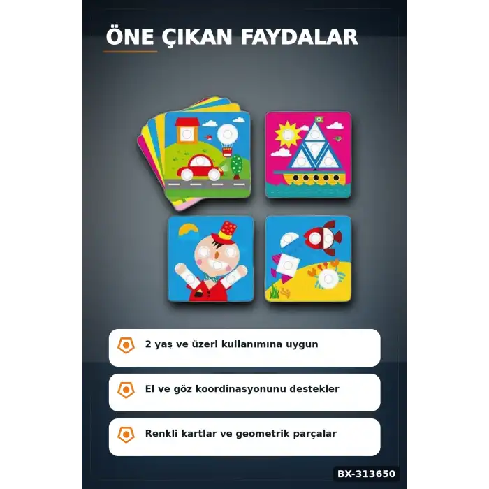 Plastik Şekil Yerleştirme Kartı Oyunu - Eğitici Zeka Geliştirme Seti, 2+ Yaş Çocuk İçin BX-313650