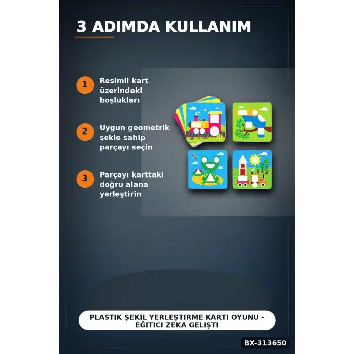 Plastik Şekil Yerleştirme Kartı Oyunu - Eğitici Zeka Geliştirme Seti, 2+ Yaş Çocuk İçin BX-313650