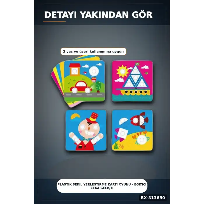 Plastik Şekil Yerleştirme Kartı Oyunu - Eğitici Zeka Geliştirme Seti, 2+ Yaş Çocuk İçin BX-313650