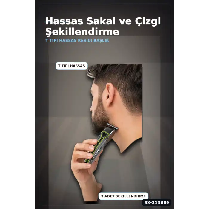 USB Sarjli T Tipi Bicakli Sac Sakal Kesme Makinesi 3 Tarakli Profesyonel Erkek Traas BX-313669