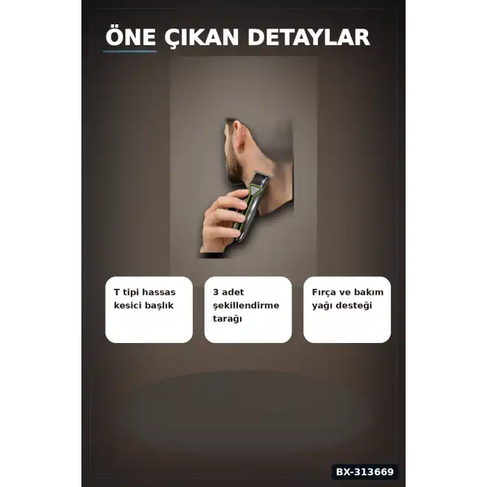 USB Sarjli T Tipi Bicakli Sac Sakal Kesme Makinesi 3 Tarakli Profesyonel Erkek Traas BX-313669