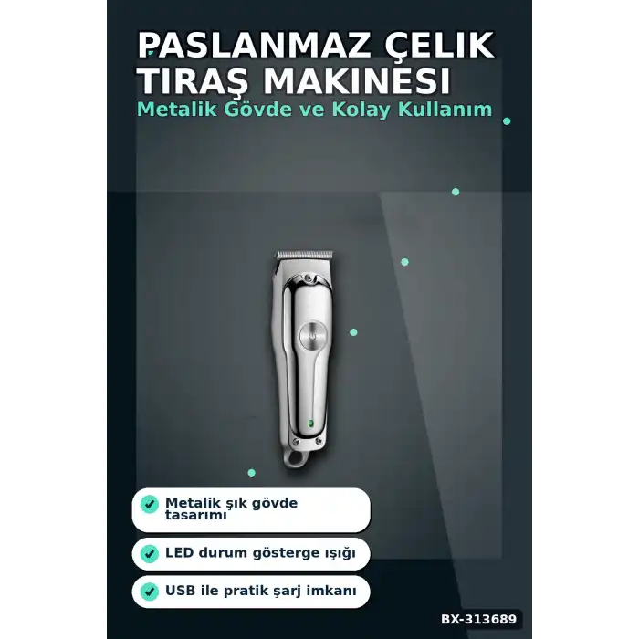 3 Kademeli Tıraş Makinesi Paslanmaz Çelik Bıçaklı 2 Saat Kullanım USB Şarjlı BX-313689