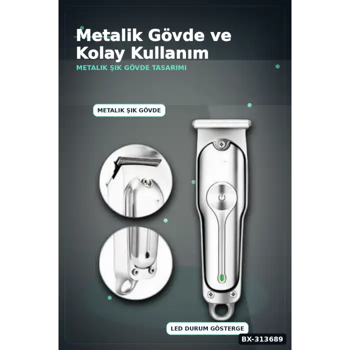 3 Kademeli Tıraş Makinesi Paslanmaz Çelik Bıçaklı 2 Saat Kullanım USB Şarjlı BX-313689