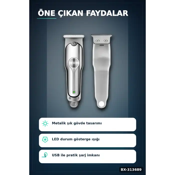 3 Kademeli Tıraş Makinesi Paslanmaz Çelik Bıçaklı 2 Saat Kullanım USB Şarjlı BX-313689