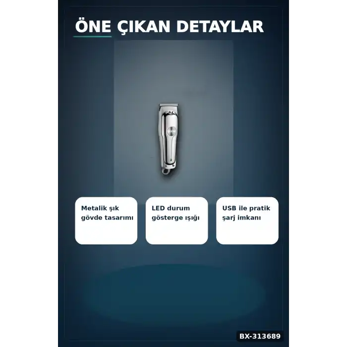 3 Kademeli Tıraş Makinesi Paslanmaz Çelik Bıçaklı 2 Saat Kullanım USB Şarjlı BX-313689