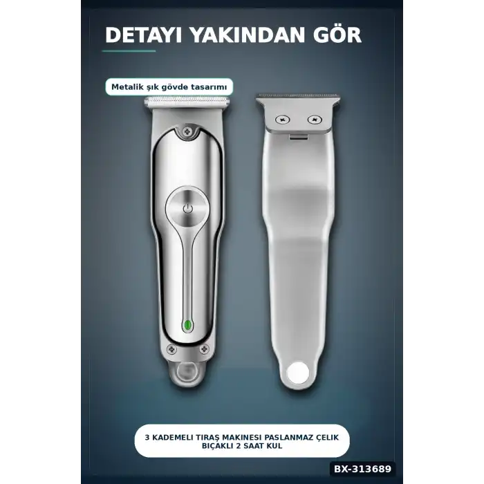 3 Kademeli Tıraş Makinesi Paslanmaz Çelik Bıçaklı 2 Saat Kullanım USB Şarjlı BX-313689