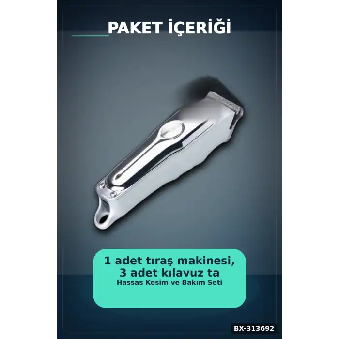 3 Başlıklı Şarjlı Tıraş Makinesi 14cm Paslanmaz Çelik Taraklı Ense Sakal Saç İçin BX-313692