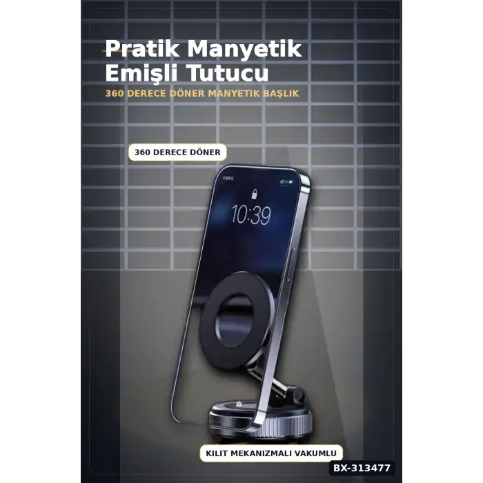Vakumlu Emişli Manyetik Telefon Tutucu 360 Döner Başlık Güçlü Mıknatıslı İz Bırakmaz BX-313477