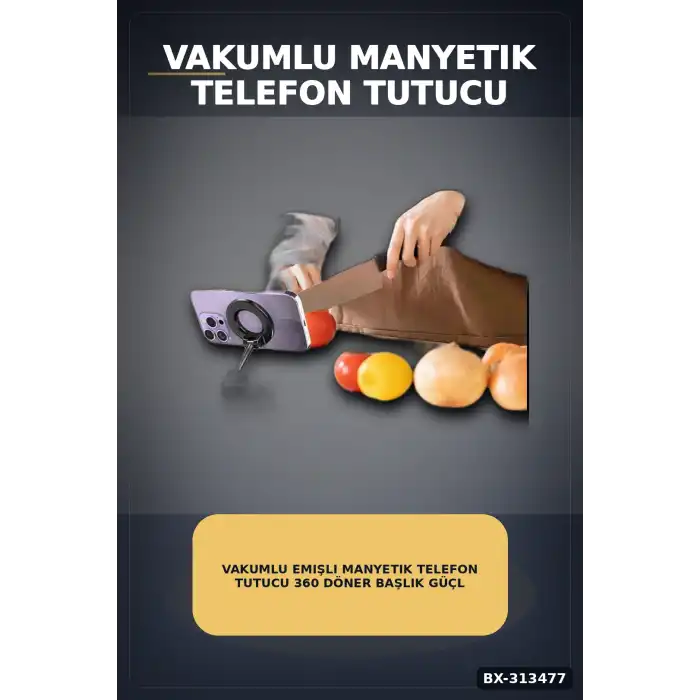 Vakumlu Emişli Manyetik Telefon Tutucu 360 Döner Başlık Güçlü Mıknatıslı İz Bırakmaz BX-313477