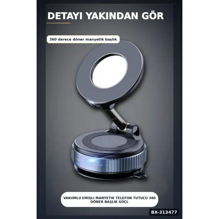 Vakumlu Emişli Manyetik Telefon Tutucu 360 Döner Başlık Güçlü Mıknatıslı İz Bırakmaz BX-313477