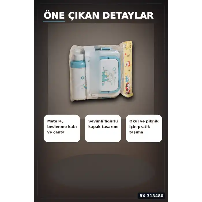 Bpa Icerikli Sızdırmaz Matara ve Beslenme Kabi Seti - 3 Parca, Cocuk Okul Cantasi Hediyesi BX-313480