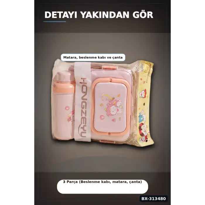 Bpa Icerikli Sızdırmaz Matara ve Beslenme Kabi Seti - 3 Parca, Cocuk Okul Cantasi Hediyesi BX-313480