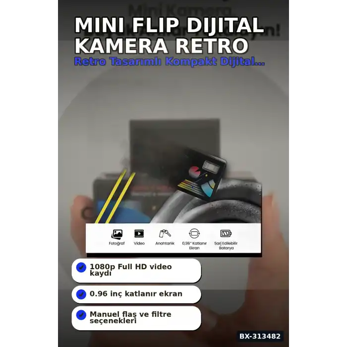 0.96 Inç Katlanır Ekranlı Mini Anahtarlık Kamerası 1080p Full HD Video Kayıt BX-313482