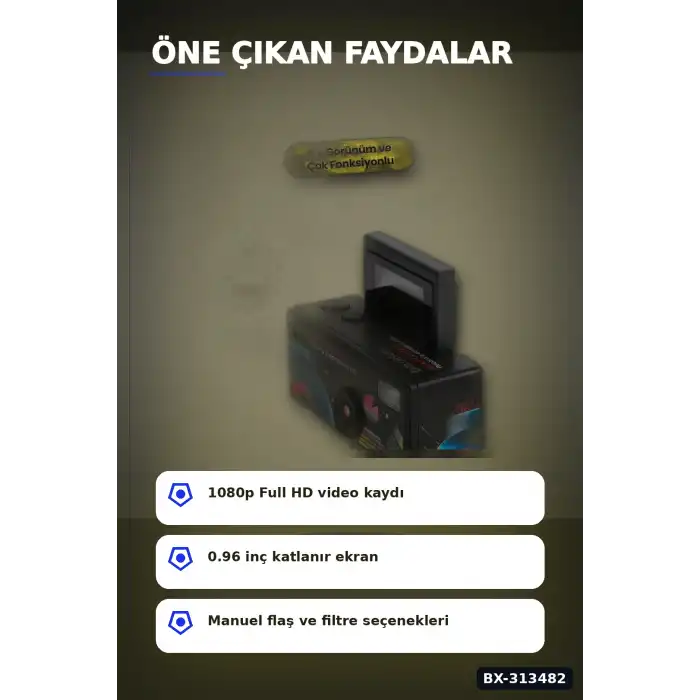 0.96 Inç Katlanır Ekranlı Mini Anahtarlık Kamerası 1080p Full HD Video Kayıt BX-313482
