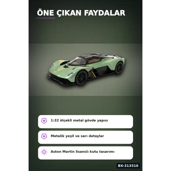 1:32 Aston Martin Valkyrie Çek Bırak Metal Model Araba - Diecast Oyuncak BX-313510