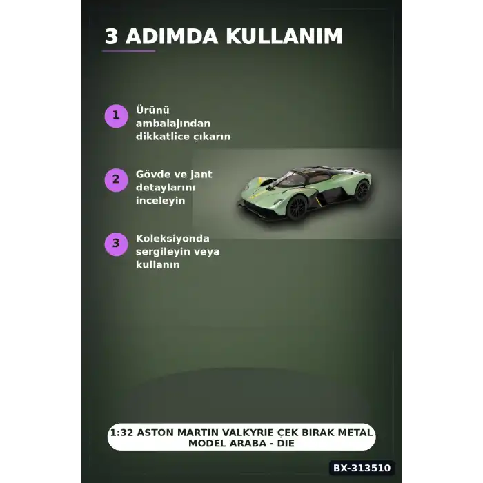 1:32 Aston Martin Valkyrie Çek Bırak Metal Model Araba - Diecast Oyuncak BX-313510