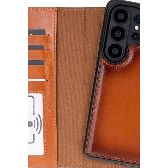 Hakiki Deri Manyetik Cüzdan Kılıf Samsung S26 Ultra Uyumlu RFID Korumalı BX-313511