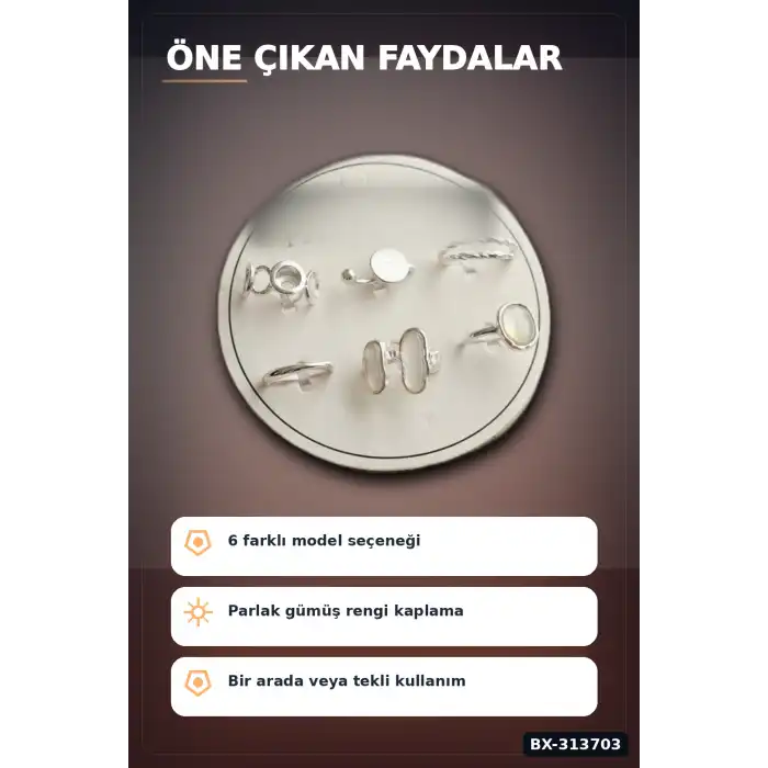 Pirinc 6li Yuzuk Seti 7-8 Numara Gumus Renk Bijuteri Takim Aksesuar Hediyelik BX-313703