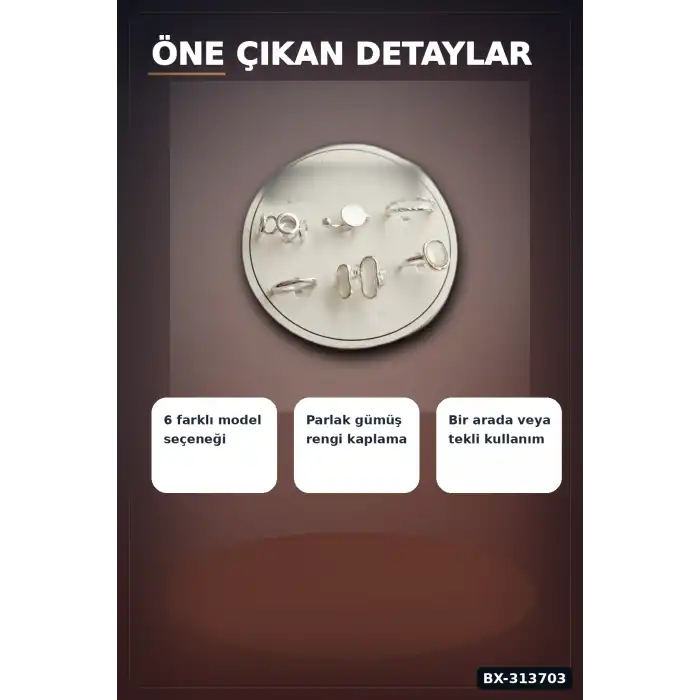 Pirinc 6li Yuzuk Seti 7-8 Numara Gumus Renk Bijuteri Takim Aksesuar Hediyelik BX-313703