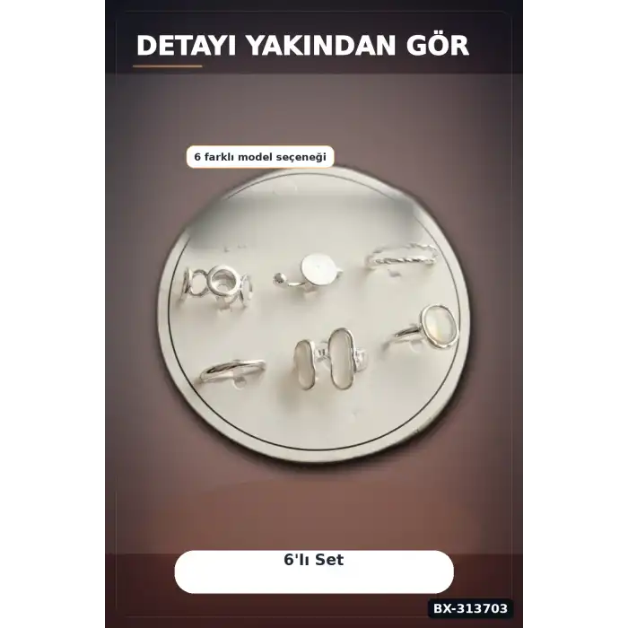 Pirinc 6li Yuzuk Seti 7-8 Numara Gumus Renk Bijuteri Takim Aksesuar Hediyelik BX-313703