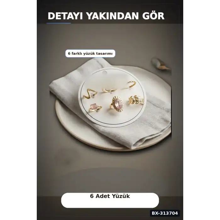 Pirinc 6 Adet Yuzuk Seti Numara 7-8 Arasi Bayan Bijuteri Hediyelik Ton BX-313704