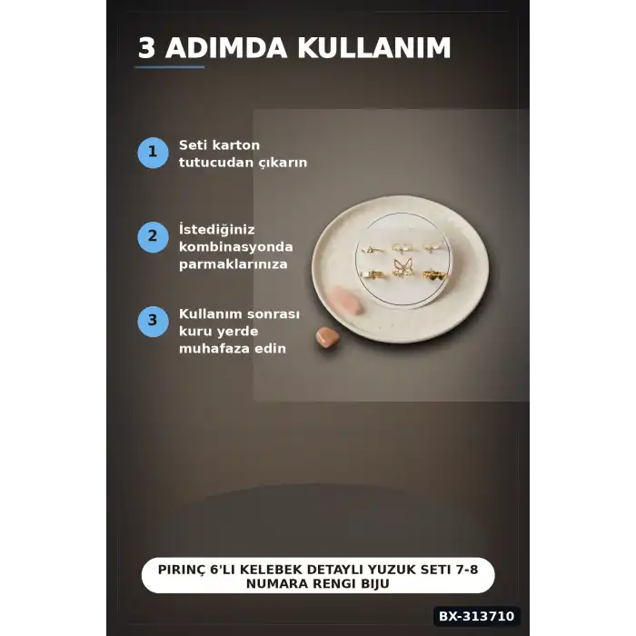 Pirinç 6li Kelebek Detayli Yuzuk Seti 7-8 Numara Rengi Bijuteri BX-313710