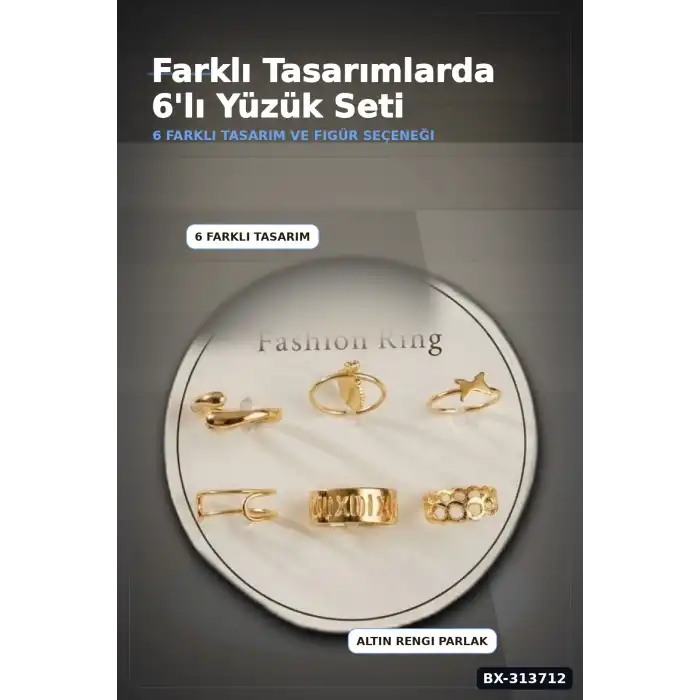 Bohem Desenli 6 Adet Pirinç Yüzük Seti - 7-8 Numara, Bayan Bijuteri Takı BX-313712