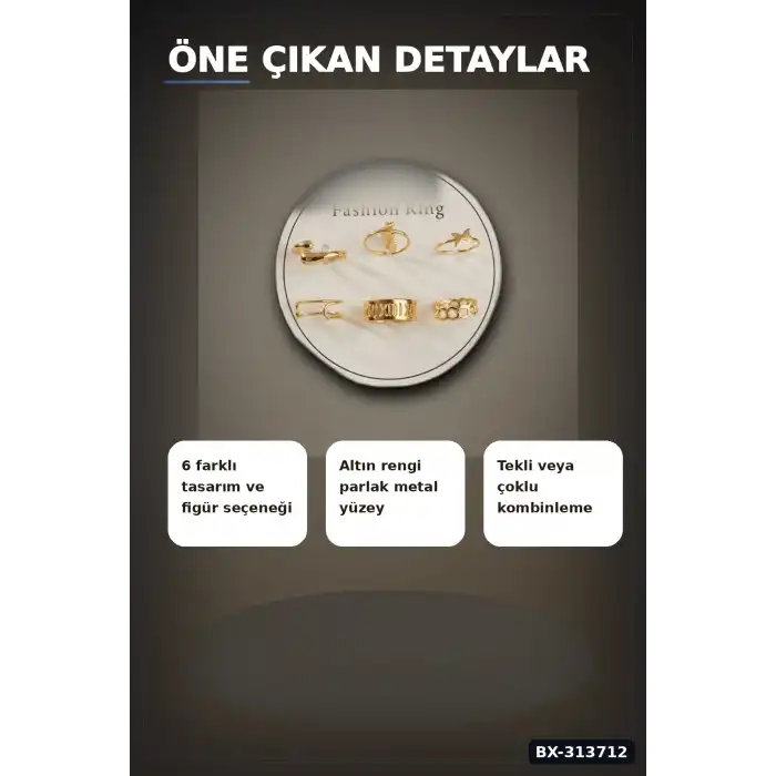 Bohem Desenli 6 Adet Pirinç Yüzük Seti - 7-8 Numara, Bayan Bijuteri Takı BX-313712