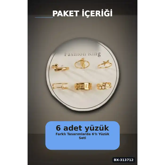 Bohem Desenli 6 Adet Pirinç Yüzük Seti - 7-8 Numara, Bayan Bijuteri Takı BX-313712