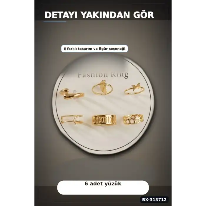 Bohem Desenli 6 Adet Pirinç Yüzük Seti - 7-8 Numara, Bayan Bijuteri Takı BX-313712