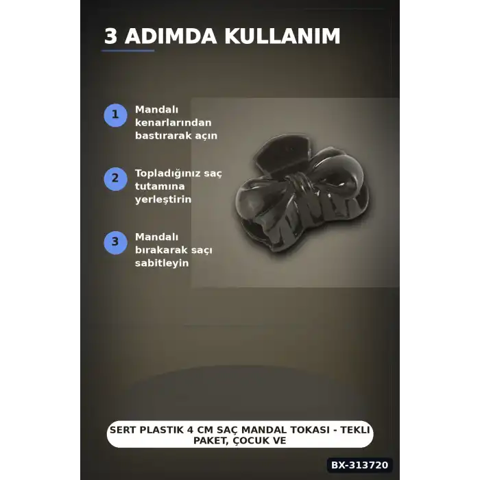 Sert Plastik 4 cm Saç Mandal Tokası - Tekli Paket, Çocuk ve Yetişkin Kullanımı BX-313720