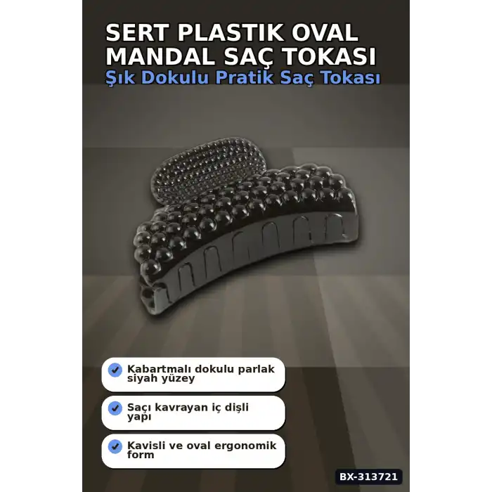 Sert Plastik Oval Mandal Saç Tokası 6 Cm - 1 Adet Günlük Kullanım İçin BX-313721