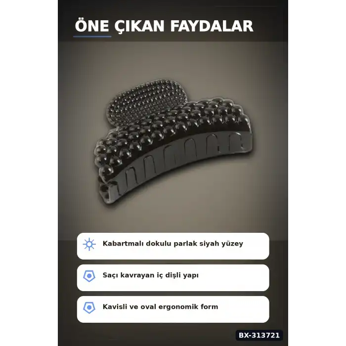 Sert Plastik Oval Mandal Saç Tokası 6 Cm - 1 Adet Günlük Kullanım İçin BX-313721