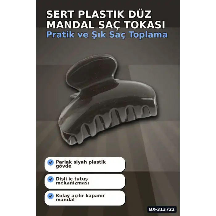 Sert Plastik 6 cm Düz Mandal Saç Tokası - Tekli Paket, Günlük Kullanım BX-313722