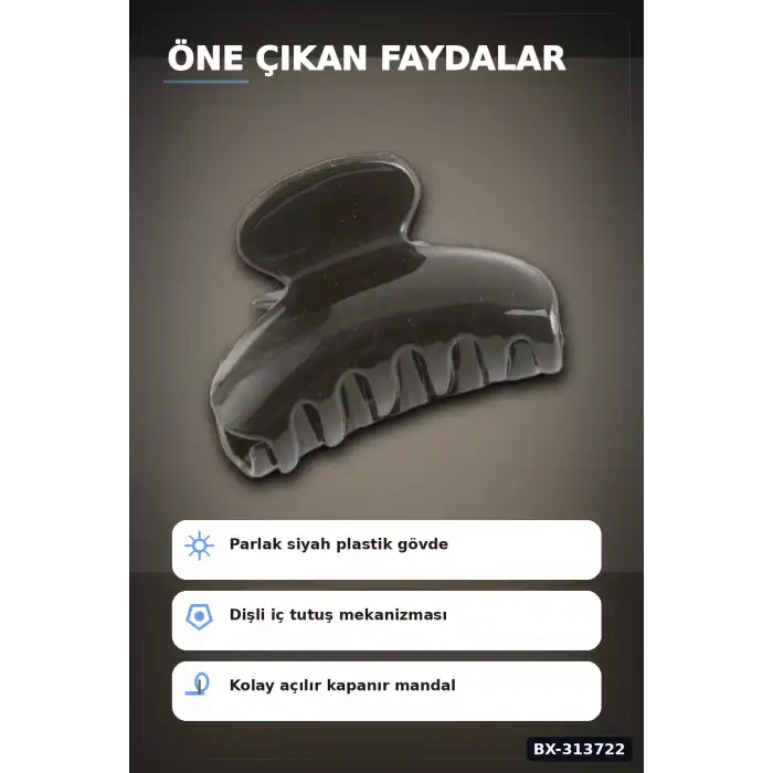 Sert Plastik 6 cm Düz Mandal Saç Tokası - Tekli Paket, Günlük Kullanım BX-313722