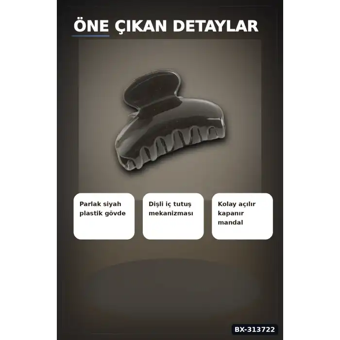 Sert Plastik 6 cm Düz Mandal Saç Tokası - Tekli Paket, Günlük Kullanım BX-313722