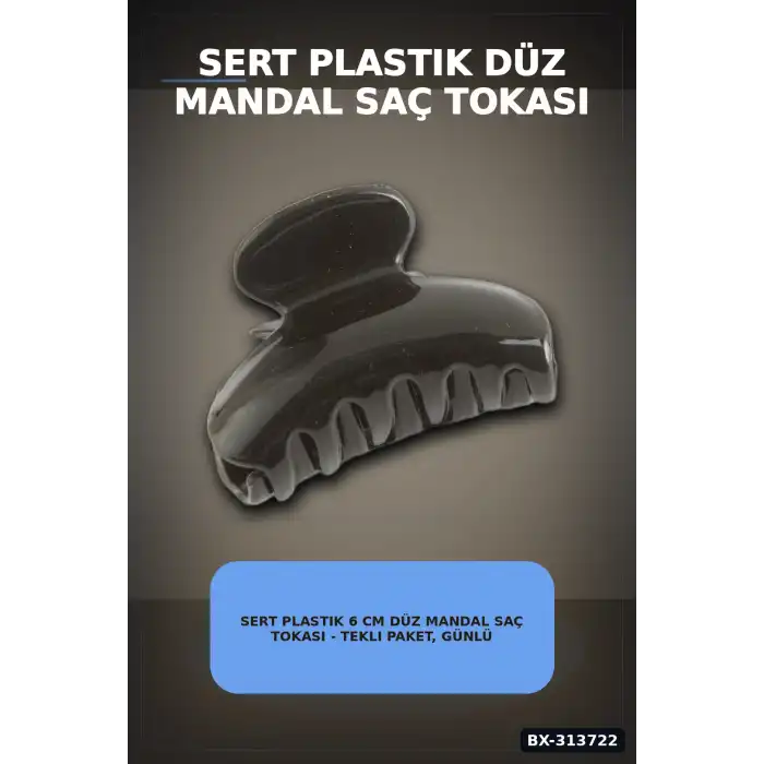 Sert Plastik 6 cm Düz Mandal Saç Tokası - Tekli Paket, Günlük Kullanım BX-313722