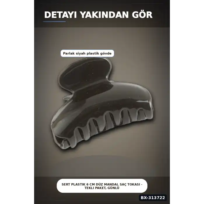 Sert Plastik 6 cm Düz Mandal Saç Tokası - Tekli Paket, Günlük Kullanım BX-313722