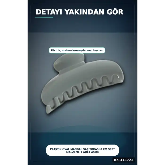 Plastik Oval Mandal Saç Tokası 8 Cm Sert Malzeme 1 Adet Asorti Renk Kullanım BX-313723