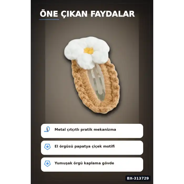 6.5 Cm El İşi Örgülü Papatya Toka - Metal İp Çıtçıtlı Saç Aksesuarı Tekli BX-313729