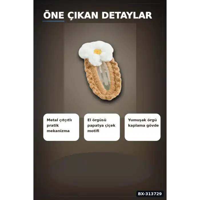 6.5 Cm El İşi Örgülü Papatya Toka - Metal İp Çıtçıtlı Saç Aksesuarı Tekli BX-313729