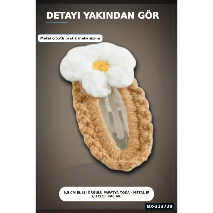 6.5 Cm El İşi Örgülü Papatya Toka - Metal İp Çıtçıtlı Saç Aksesuarı Tekli BX-313729