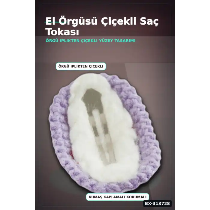 Örgülü 6.5 Cm Metal Papatya Desenli Çıtçıtlı Saç Tokası - El İşi Aksesuar BX-313728