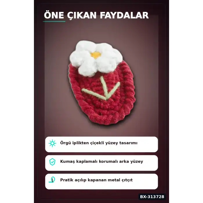 Örgülü 6.5 Cm Metal Papatya Desenli Çıtçıtlı Saç Tokası - El İşi Aksesuar BX-313728