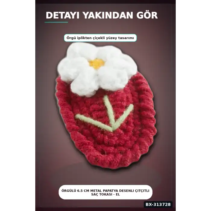 Örgülü 6.5 Cm Metal Papatya Desenli Çıtçıtlı Saç Tokası - El İşi Aksesuar BX-313728
